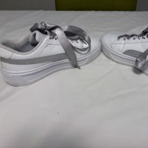 Puma sneakers - white vegan, grey satin laces, silver logo - Picture 3 of 6